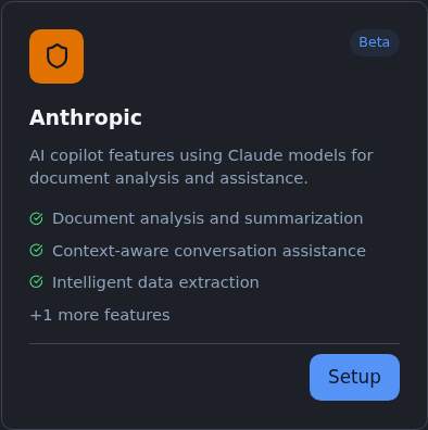The TracsConnect integrations page with the Anthropic card visible on the Available Integrations tab.